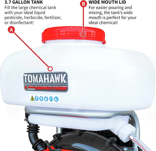 Vista 5 de Tomahawk Power 3HP Mochila Mosquito Fogger Soplador de hojas 3.7 galones Tanque de jardín Pulverizador (Turbo Fogger + Boquilla ULV)