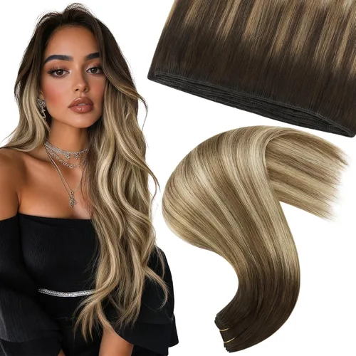 Vista 29 de Moresoo Extensiones de cabello humano real para coser, color negro natural