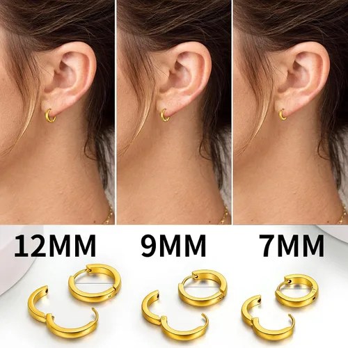 Vista 5 de ChainsHouse Juego de aretes de aro de acero inoxidable quirúrgico hipoalergénico, chapado en oro de 18 quilates, 0.276in, 0.315in, 0.354in, 0.472in