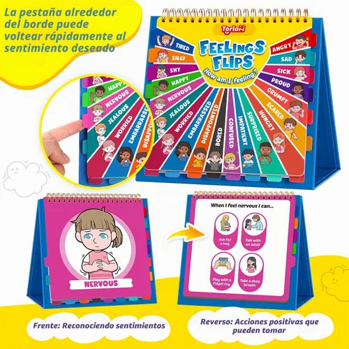 Vista 4 de Torlam Feelings Wheel - Libro de emociones para niños, herramientas de regulación socioemocional, libro con rueda de emociones, herramientas