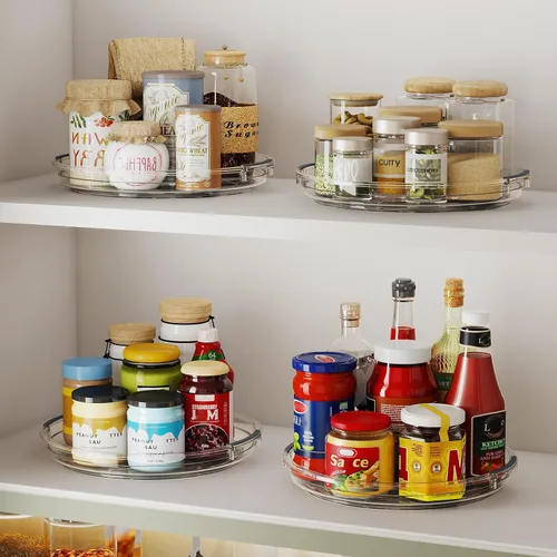 Vista 3 de Paquete de 2 Organizadores Lazy Susan, Mesa Giratoria Lazy Susan de 9.25 pulgadas para Gabinete Superficie de Mesa Refrigerador, Organizador