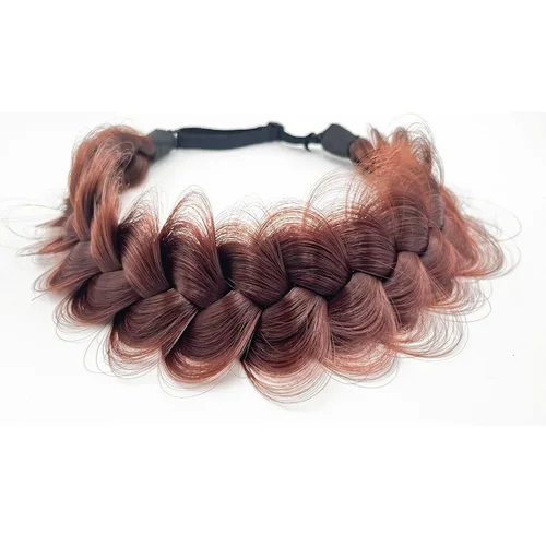 Vista 34 de Diadema trenzada sintética clásica de cabello con hebras anchas para boda, trenzas esponjosas desordenadas, banda para peluca, accesorio de belleza