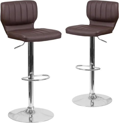 Vista 12 de Flash Furniture Taburete de bar de altura ajustable de vinilo marrón contemporáneo con respaldo vertical y base cromada
