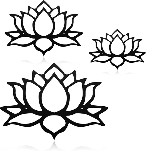 Vista 7 de Ferraycle 3 piezas de metal flor de loto decoración de pared de metal Zen Lotus Flower arte de pared inhalar señales huecos colgantes silueta Negro