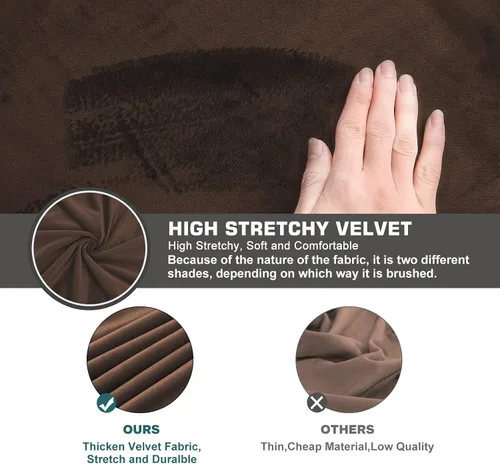 Vista 3 de NeColorLife Funda otomana cuadrada de terciopelo para otomana, funda gruesa y elástica para reposapiés (tamaño pequeño, marrón)