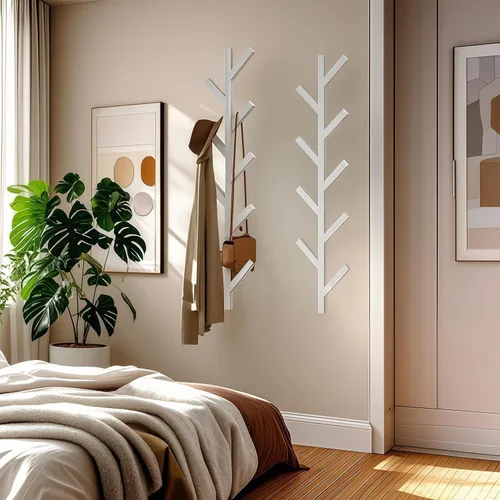 Vista 10 de Vlush Perchero de Metal para Montar en la Pared con 6 Ganchos, Perchero de Ropa Moderno y Minimalista, Perchero Vertical para Colgar Ropa