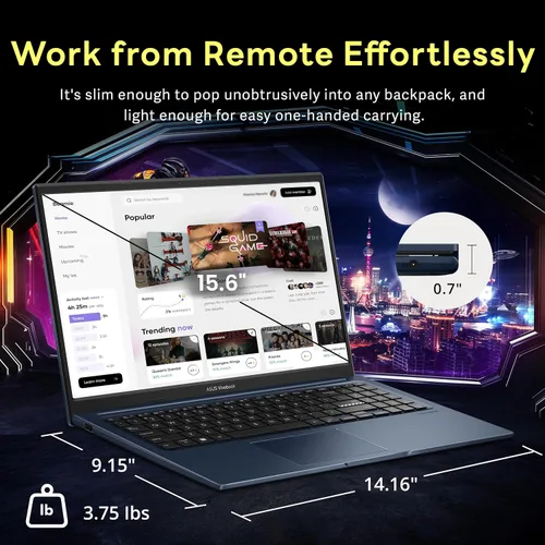 Vista 8 de ASUS Vivobook - Laptop empresarial FHD de 15.6 pulgadas, Intel Core 3 100U, 8 GB DDR5, almacenamiento de 1.12 TB