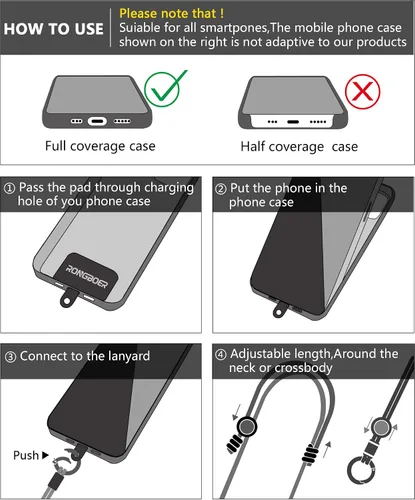 Vista 6 de Cordones para teléfono celular alrededor del cuello, cordón de muñeca para llaves, cordones para insignias de identificación, cordón ajustable
