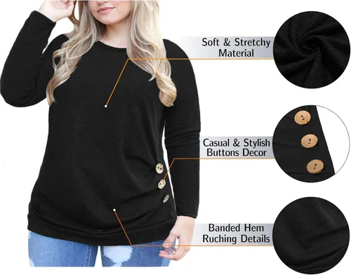 Vista 3 de VISLILY blusa de manga larga para mujer con botones, tallas grandes