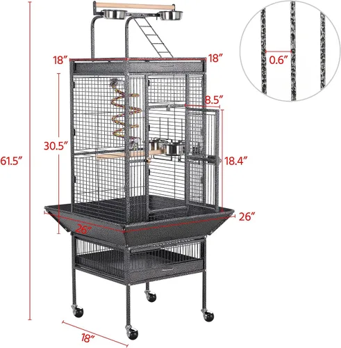 Vista 3 de Jaula para pájaros y accesorios de Yaheetech. Ideal para loros, cacatúas, periquitos., Negro