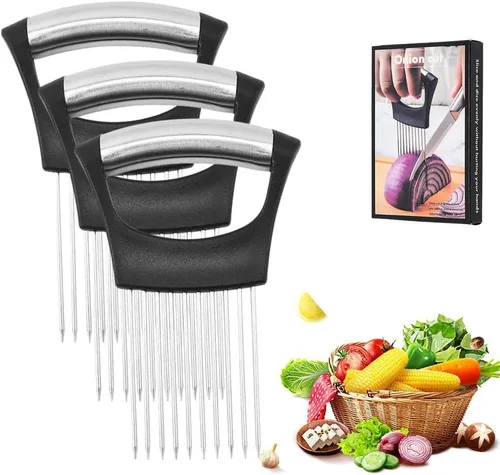 Vista 10 de Soporte de Cebolla para Cortar, Nuevo Soporte de Cebolla de Acero Inoxidable 2025, Cortador de Limón, Tomate y Cebolla, Herramienta de Cocina