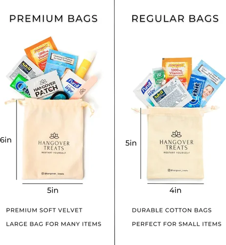 Vista 3 de Bolsas de alta calidad para kit de resaca – 10 bolsas de terciopelo con cordón – Ideal para suministros de kit de resaca de despedida de soltera
