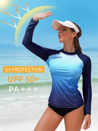 Vista 4 de ATTRACO Traje de baño de manga larga para mujer, con protección UV UPF 50+, con cremallera, de secado rápido