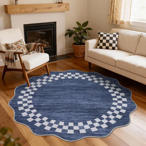Vista 46 de GarveeHome Alfombra lavable de 5 x 7 pies para sala de estar, alfombra Beige festoneado