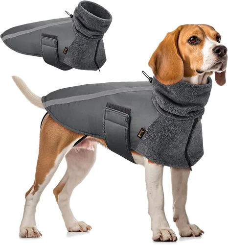 Vista 16 de SlowTon - Abrigo de invierno para perro, cálida chaqueta para perritos para exteriores con forro polar y bufanda de cuello de tortuga, chaleco
