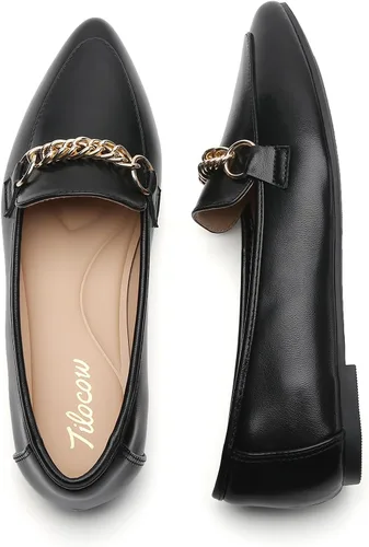 Vista 3 de Tilocow Mocasines de cadena de metal para mujer, puntera puntiaguda, zapatos de trabajo cómodos y a la moda