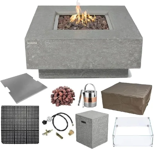 Vista 75 de Elementi+ Mesa de Fuego de Gas Colorado de Hormigón Fundido de 56" Rectangular, Hoguera al Aire Libre con Ignición Electrónica Incluye Cubierta