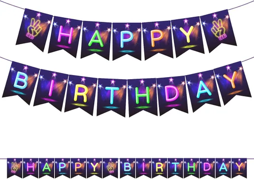 Vista 2 de Cartel de fiesta que brilla en la oscuridad, pancarta de neón que brilla en la oscuridad, decoración de fiesta de cumpleaños, cartel de fiesta