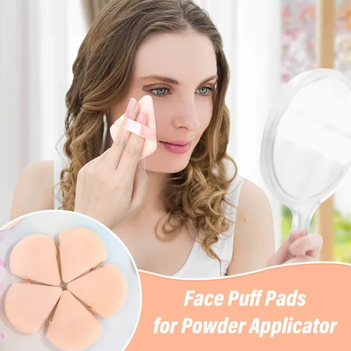 Vista 7 de Thrilez 20 piezas Borlas de Polvo Triangulares, Borlas de Polvo Suelto Borlas de Maquillaje para Polvo Facial, Borla de Polvo Fijador