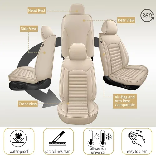 Vista 2 de IKABEVEM Fundas de Asientos de Coche Compatibles con GMC Canyon 2015-2025 2026 Cojín de Asiento Impermeable de Cuero Sintético Compatible con Airbag