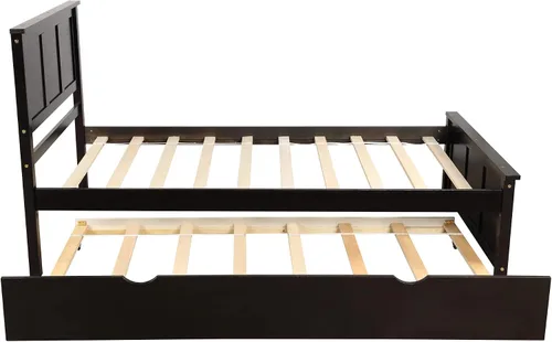 Vista 6 de Cama de plataforma con nido, marco de cama individual de madera minimalista y elegante, montaje simple y aspecto retro (espresso)