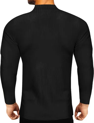 Vista 2 de Suéter de manga larga para hombre, cuello alto, acanalado, color sólido, básico, ajustado, ligero