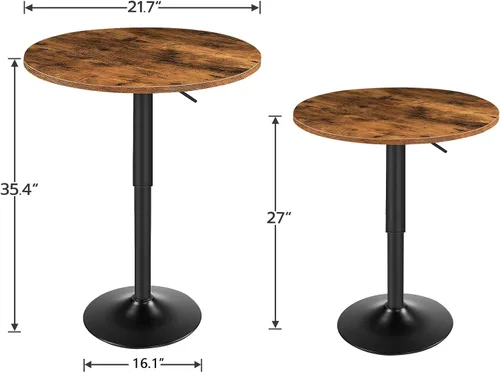 Vista 6 de HOOBRO Mesa de bar y taburetes de bar, mesa redonda de pub de altura ajustable de 27 a 35.4 pulgadas, mesa de cóctel con base, estilo moderno