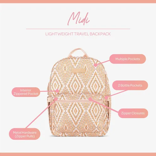Vista 2 de JuJuJuBe Mochila de viaje ligera a media piernamochila escolar para niños o adultos con organización de bolsillo, Diamante punteado, Diamante