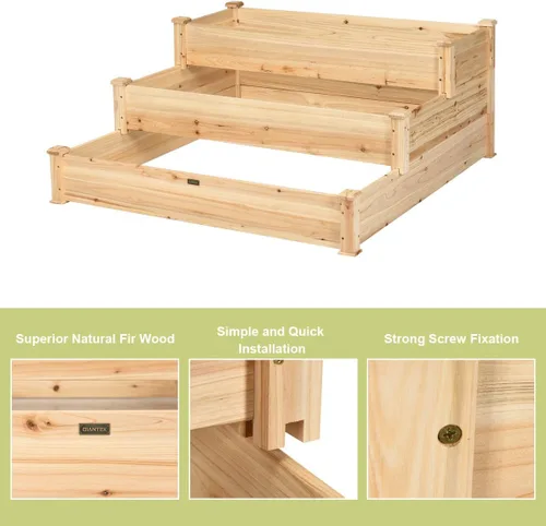 Vista 3 de Giantex Cama de jardín elevada de 3 niveles, maceta para exteriores, caja de cultivo de flores vegetales, kit de cama elevada elevada, contenedor