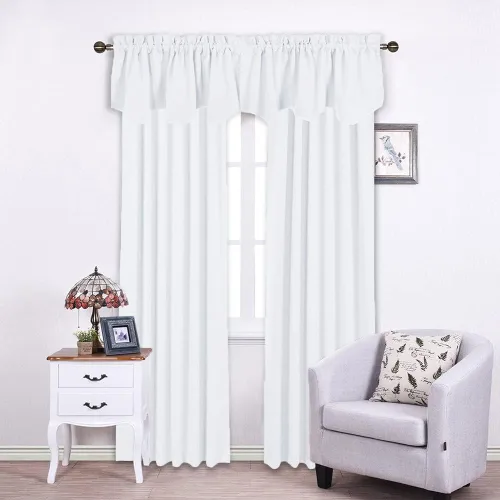 Vista 3 de NICETOWN Cenefas blancas puras para ventanas, cenefa festoneada sólida con bolsillo para barra, paneles de cortina cortos para cocina, oficina