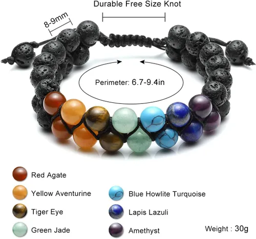 Vista 6 de TOP PLAZA - Pulsera de cuentas de chakras con 7 cristales curativos para yoga, meditación, relajación, ansiedad, para hombre y mujer