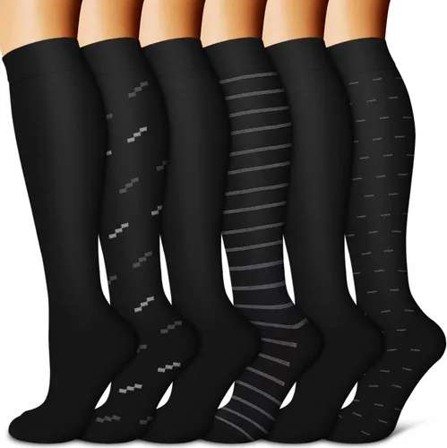 Vista 17 de Copper Compression Socks for Women & Men (6 pairs) - Best Support for Nurses, Running, Hiking, Recovery 01 Rayas Negras