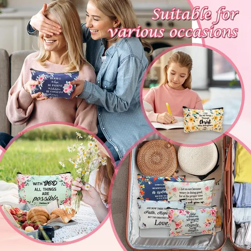 Vista 4 de 10 bolsas de maquillaje cristiano para lápices de la Biblia, funda de la Biblia, bolsas de cosméticos florales, regalos religiosos inspiradores