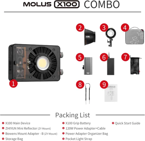 Vista 6 de ZHIYUN MOLUS X100 Combo de luz LED bicolor para estudio de video, luces COB de bolsillo de 100 W, 2700 K ~ 6500 K, modo de música de control