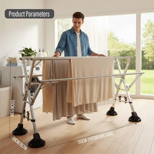 Vista 7 de This Adjustable Garmet Rack, Stainless Steel Clothes Drying Rack, Extendable Laundry Drying Rack, Foldable Laundry Hanger, Indoor & Outdoor