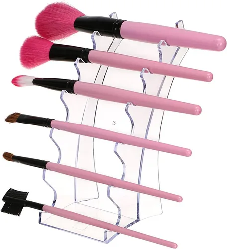 Vista 3 de Hipiwe Soporte de acrílico para bolígrafo, soporte organizador de brochas de maquillaje transparente, soporte organizador de 6 ranuras, cepillo