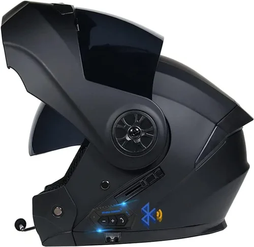 Vista 12 de Casco modular con Bluetooth abatible, de cara completa, doble visera solar, certificado por DOT, altavoz dual integrado con micrófono, cascos de 3