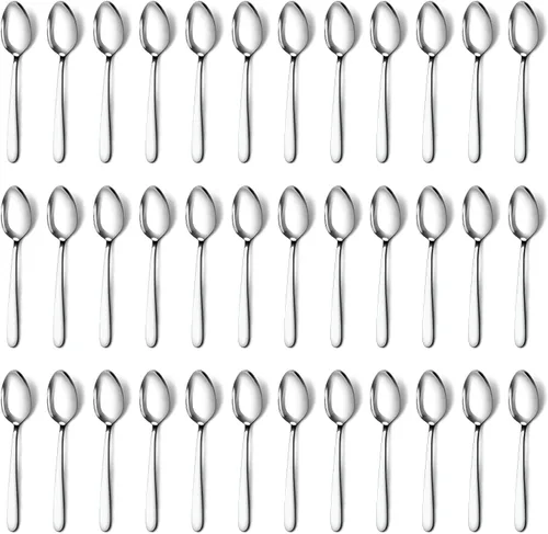 Vista 9 de Pleafind 36 cucharas de café, cucharas de 4.7 pulgadas, cubertería, cuchara de té de acero inoxidable, mini cuchara, cucharaditas pulidas con espejo