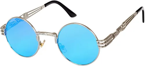 Vista 4 de Gafas de sol redondas redondas para hombre, estilo steampunk retro, gafas de marco de metal Negro
