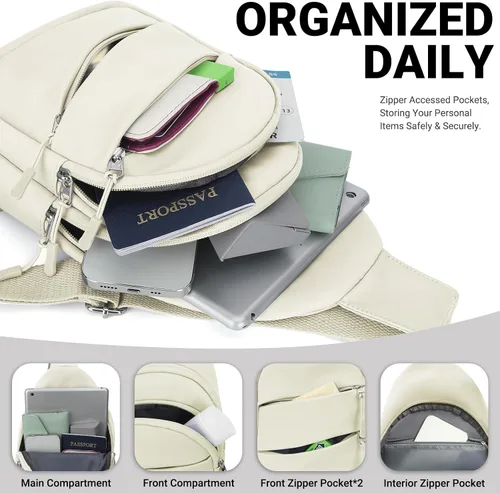 Vista 4 de Tuwubi Bolsos cruzados para mujer, bolsa para hombres, mochila pequeña de senderismo antirrobo, ligera para viajes al aire libre (M, beige)
