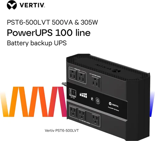 Vista 2 de Vertiv Liebert PowerUPS 100 PST6-500LVMT Batería Backup UPS 500VA USB-C+A
