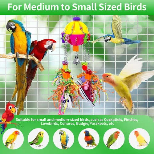 Vista 8 de Juguetes de pájaros, loro colorido jalar, tenis masticables de acrílico para amazonas, mini guacamayos, grises africanos, cacatúas, conures