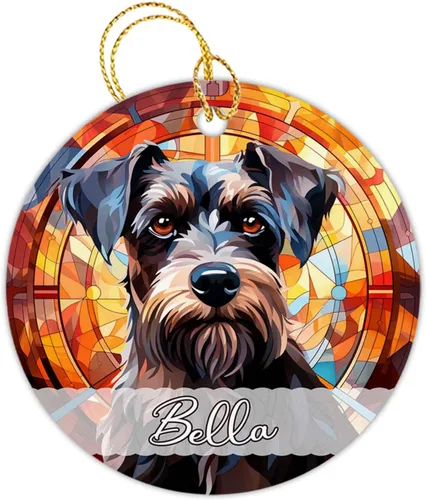 Vista 17 de Amstaff - Adornos personalizados para perros Amstaff para árbol de Navidad con nombre, adorno estilo vitral para perros, regalos para amantes