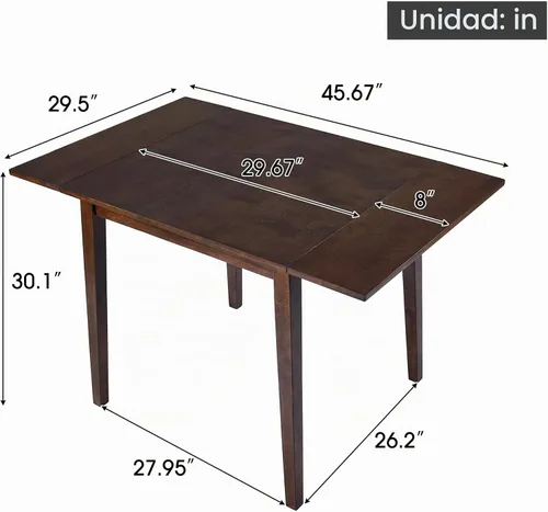 Vista 2 de Merax Mesa de comedor rectangular extensible de madera de 29 a 45 pulgadas con hoja caída, ahorro de espacio, fácil de montar, marrón Marrón/plegable