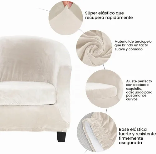 Vista 4 de MIFXIN Funda para Silla de Bañera de 2 Piezas de Terciopelo Tipo Barril Club con Funda de Cojín Elástica Suave Lavable Protector de Muebles de Beige
