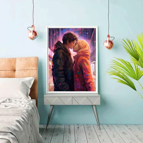 Vista 3 de Reofrey Kits de pintura de arte de diamantes para adultos, pareja de invierno, arte de diamantes de imitación de taladro completo, accesorios