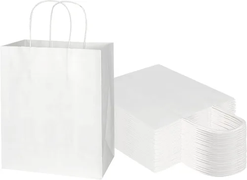 Vista 11 de Toovip - Paquete de 50 bolsas de papel kraft negro mediano de 8"x4.75"x10" con asas a granel, bolsas de papel para envolver regalos para recuerdos