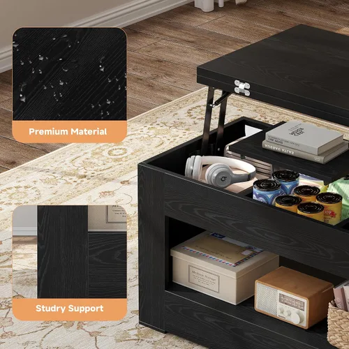 Vista 9 de UNIQUITE Mesa de centro elevable de 40 pulgadas, mesas auxiliares de elevación multifunción 4 en 1 con almacenamiento y compartimento oculto, mesas