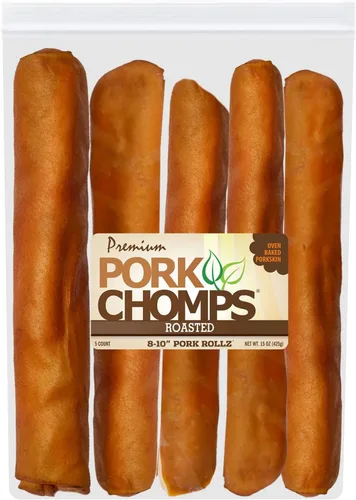 Vista 9 de Pork Chomps Masticable de piel de cerdo horneada para perros, rollo de 8 pulgadas, 1 unidad (paquete de 3)