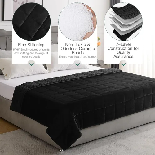 Vista 4 de Lofus Manta pesada para adultos (15 libras, 48 x 72 pulgadas), manta pesada lavable a máquina, mantas suaves con peso para aliviar el estrés y Negro